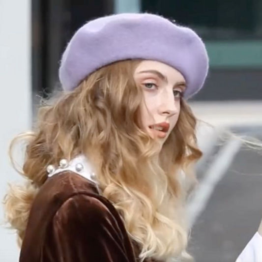 Béret Classique Braque de style français en feutre de laine pour femme tendance- couleur violet clair