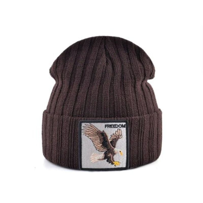 Bonnet Aigle en laine acrylique, doux et chaud - écusson brodé Freedom - coloris marron
