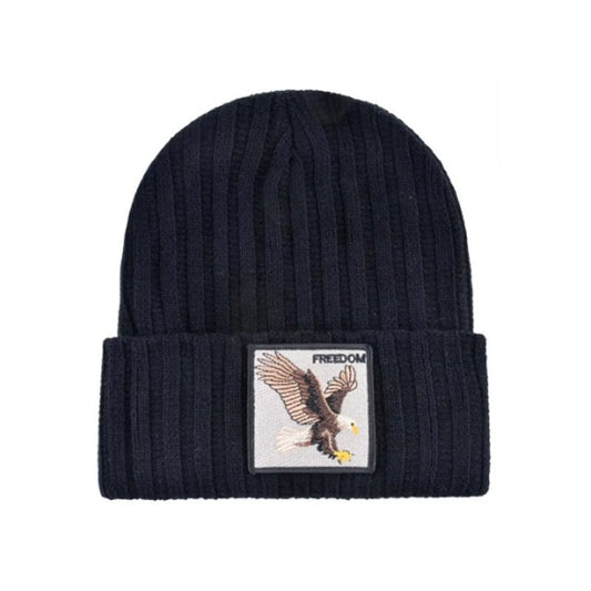 Bonnet Aigle en laine acrylique, doux et chaud - écusson carré brodé Freedom - coloris noir