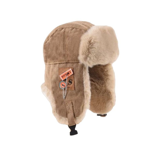 Bonnet Bombardier Chapka tendance en coton et fausse fourrure douce pour homme - coloris marron clair