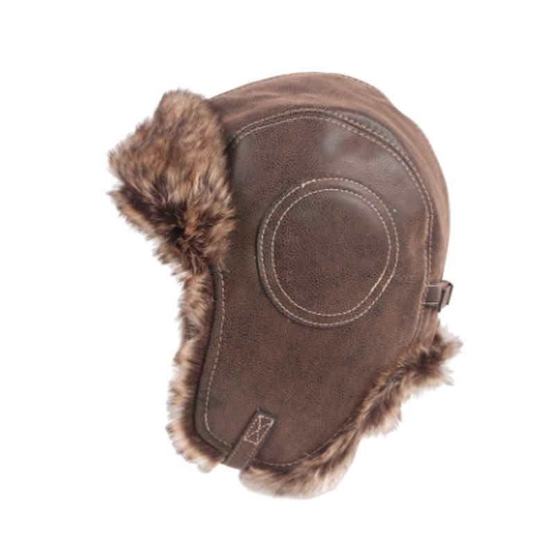 Bonnet bombardier Garros en simili cuir aspect vieilli - chapka doublée peluche imitation fourrure