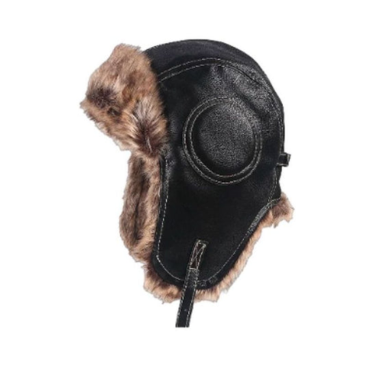 Bonnet bombardier Garros en similicuir - chapka doublure peluche imitation fourrure de qualité de couleur noir