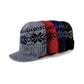 Bonnet casquette pour homme en laine acrylique de qualité frise au motif flocon de neige - quatre couleurs aux choix - noir, bleu marine, rouge et noir