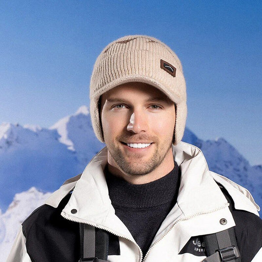 Bonnet à visière incurvée Cortina avec cache-oreilles en laine acrylique et doublure polaire - coloris beige