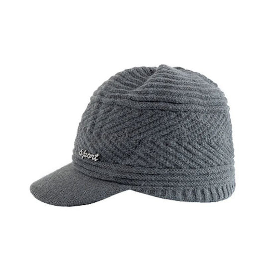 Bonnet à visière Helsinki avec logo sports sur le côté au-dessus de la visière - laine acrylique au motif chevron - coloris gris clair