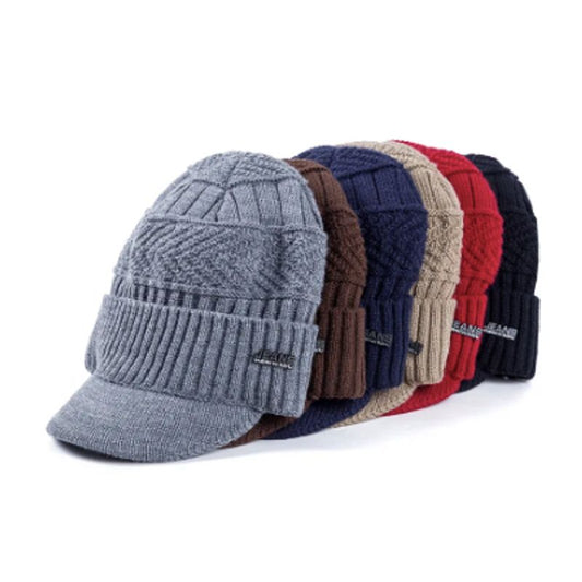 Bonnet à visière Vancouver - casquette avec logo Jeans new wear en laine acrylique - cinq coloris aux choix gris, marron, bleu, beige, rouge et noir