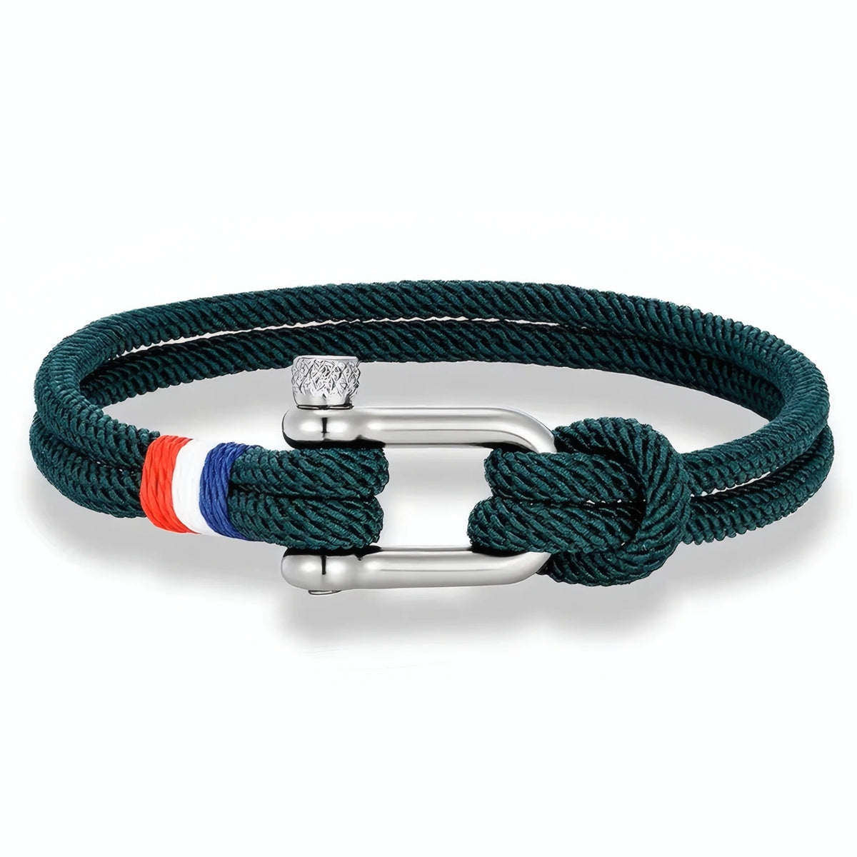 Bracelet Altra en cordon nylon vert marin muni d'un fermoir manille droite en acier inoxydable.