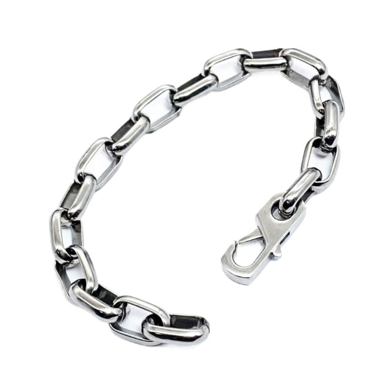 Bracelet chaîne d'ancre à maillons rectangulaires avec fermoir lobster détaché de sa chaîne - acier inoxydable de couleur argent