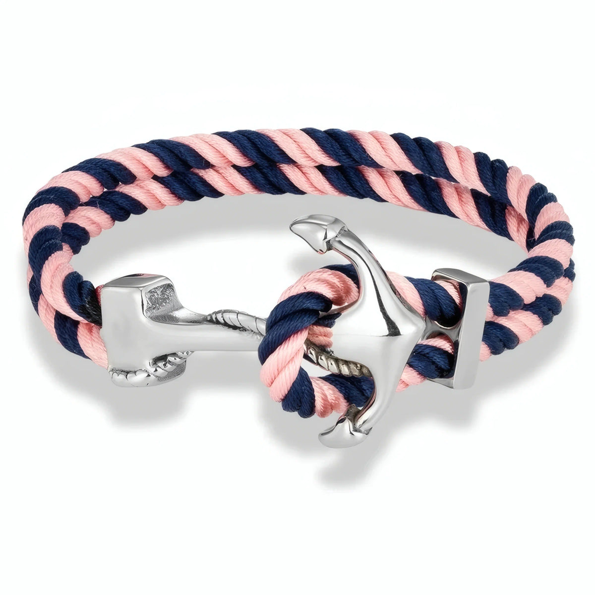 Bracelet cordon pastel rose et bleu Avel complété par son fermoir ancre.