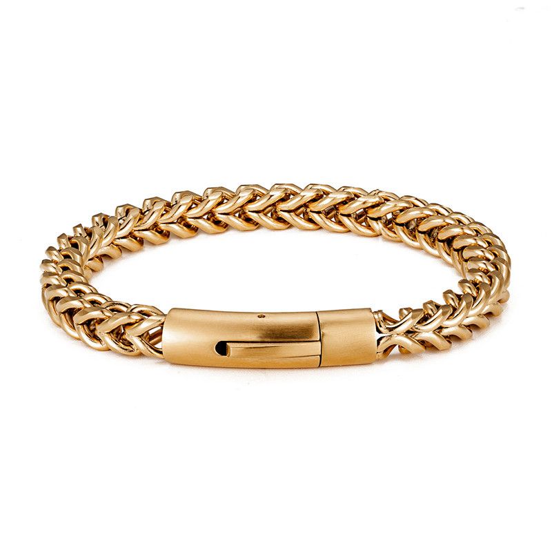 Bracelet gourmette avec chaîne à maillons cubains de 6 mm en acier inoxydable - fermoir tube clip à ressort - coloris or