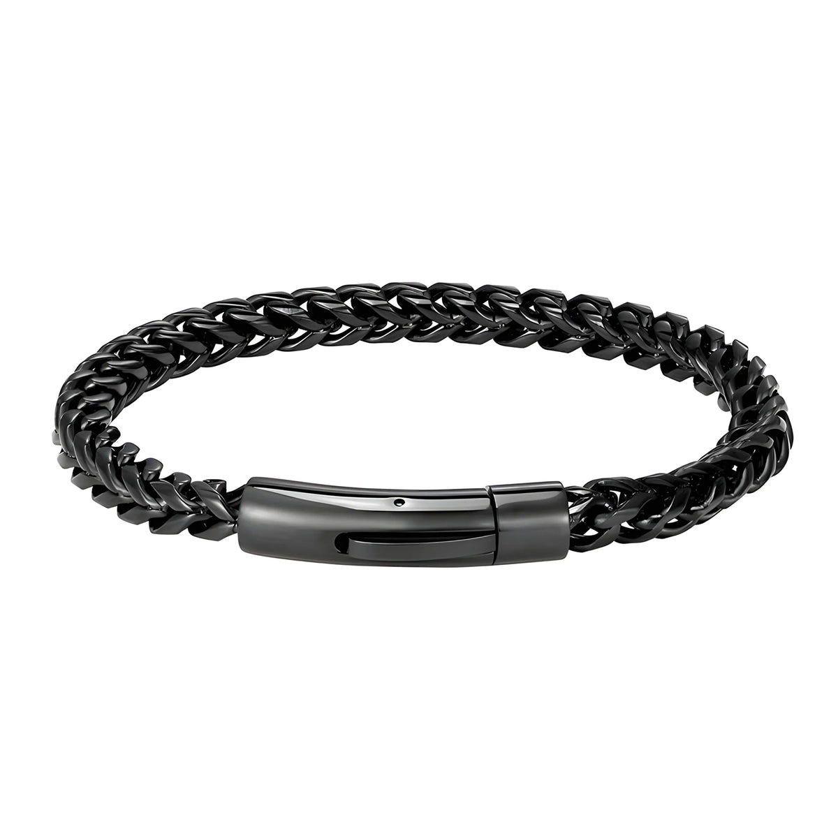 Bracelet gourmette avec chaîne à maillons cubains de 6 mm en acier inoxydable noir – fermoir clip à ressort