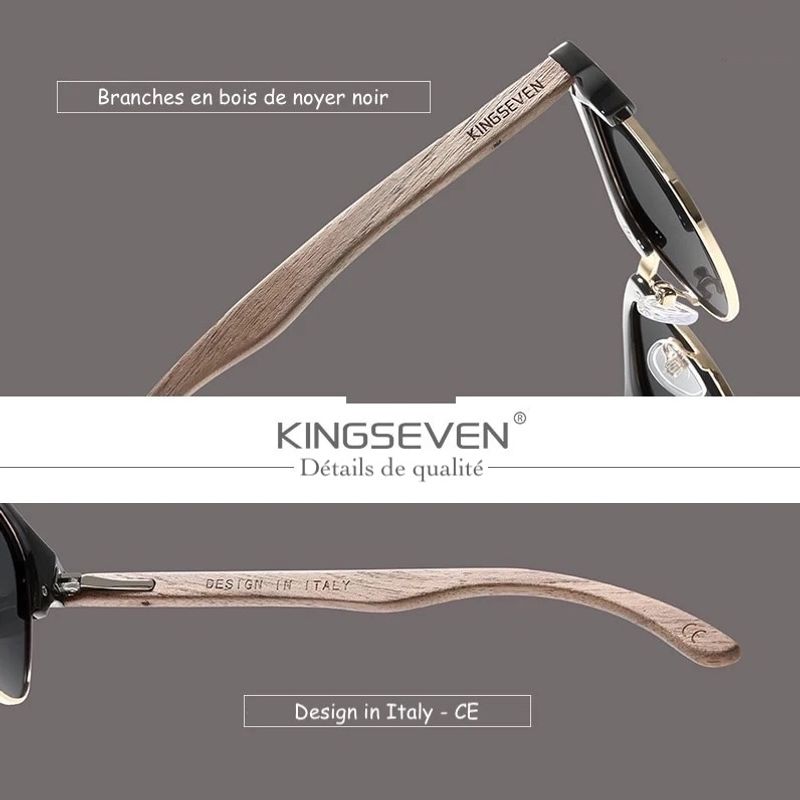 Branches de lunettes de soleil en noyer Kingseven - fait main au design d'Italie - détails de qualité