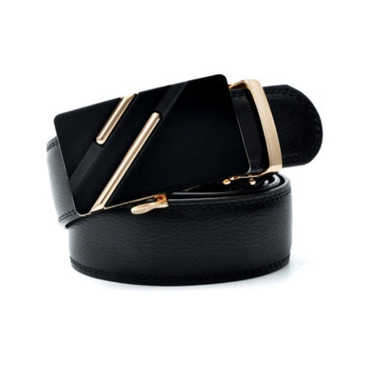 Ceinture en cuir fendu noir avec boucle Warren à verrouillage automatique de couleur noir et doré - homme