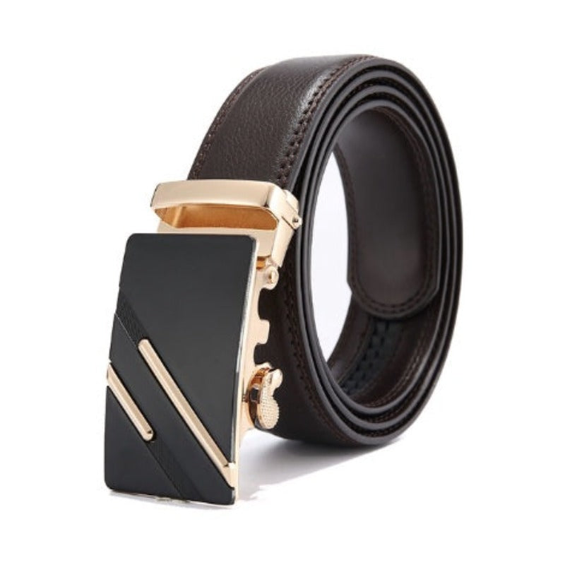 Ceinture Warren en cuir marron avec boucle à verrouillage automatique pour homme - coloris or