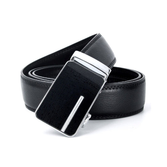 Ceinture Elon en cuir noir de vache - boucle automatique pour homme - coloris argenté