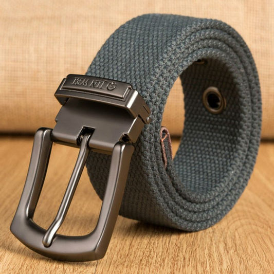 Ceinture Jin Wei en toile canvas unie - boucle ardillon en métal - coloris gris foncé