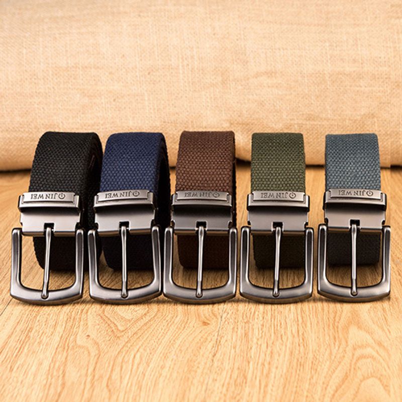 Ceinture Jin Wei en toile canvas unie - boucle ardillon en métal - coloris noir, bleu, marron, vert et gris