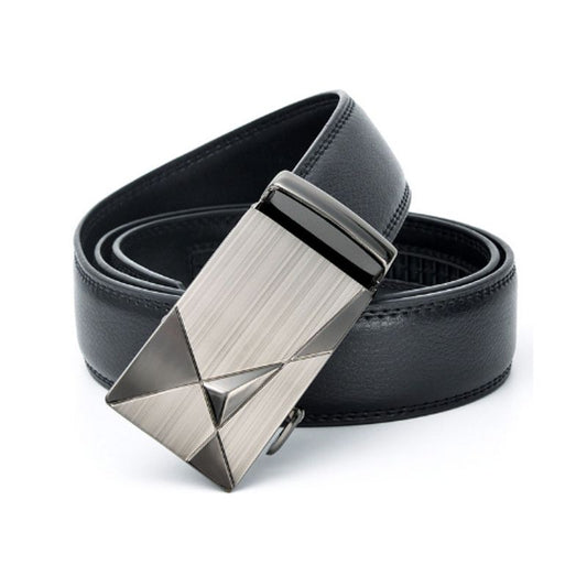 Ceinture Kurt avec boucle à verrouillage automatique - cuir noir et métal argenté