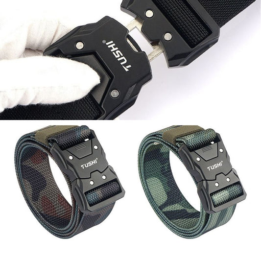 Ceinture avec sangle en toile de camouflage tactique militaire pour homme et femme - attache boucle clic métallique