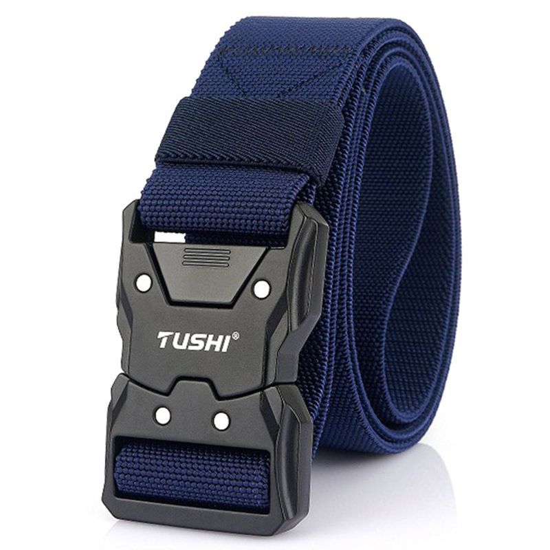 Ceinture tactique tushi en toile unie avec boucle métal unisexe - coloris bleu marine