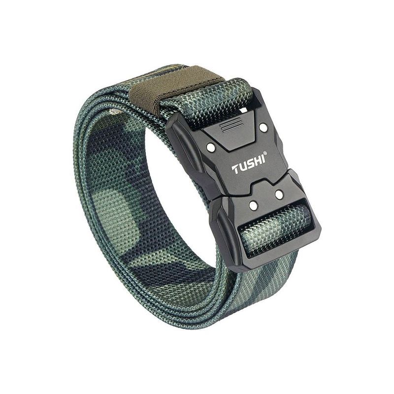 Ceinture sangle en toile tactique avec boucle en métal - coloris camouflage vert militaire
