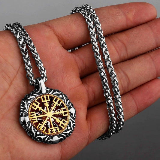 Collier Celte talisman de Odin - amulette Viking boussole Vegvisir de guerrier nordique en acier inoxydable