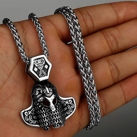 Collier Viking amulette pendant casque guerrier celte Gjermundbuen en acier inoxydable pour homme - coloris argent
