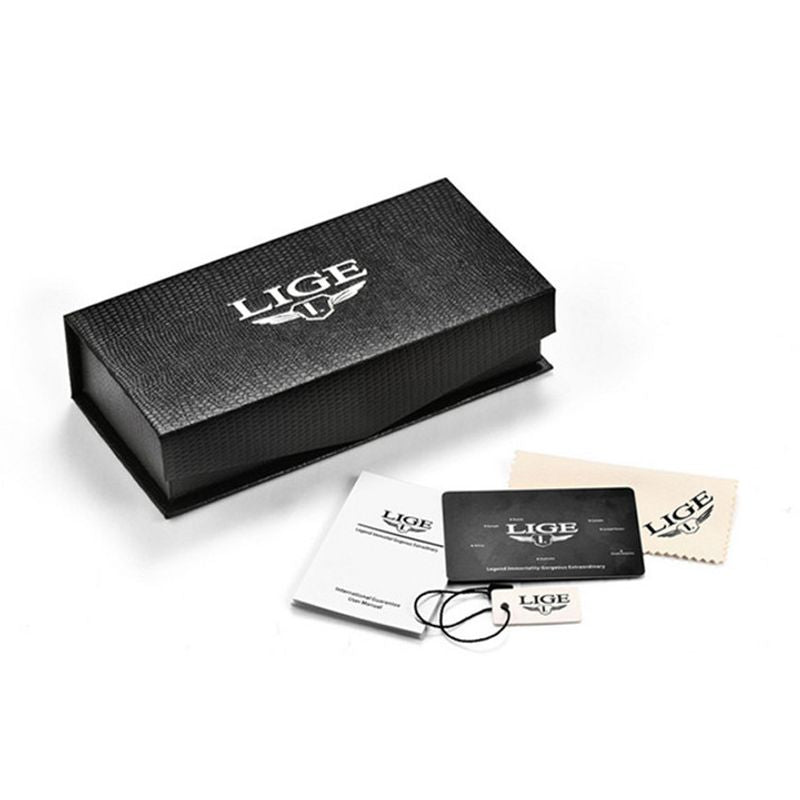 Kit inclus pour chaque achat d'une montre Lige - boite-cadeau luxe signé Lige - chiffonnette en microfibre - manuel utilisation