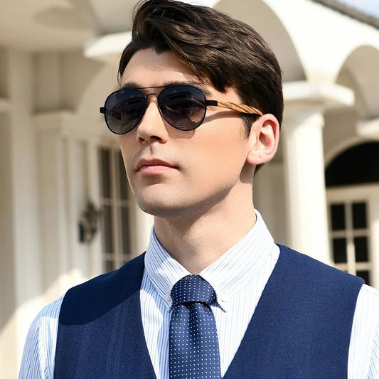 Lunettes de soleil pilote aviateur en bois de zebrano naturel unisexe - polarisés