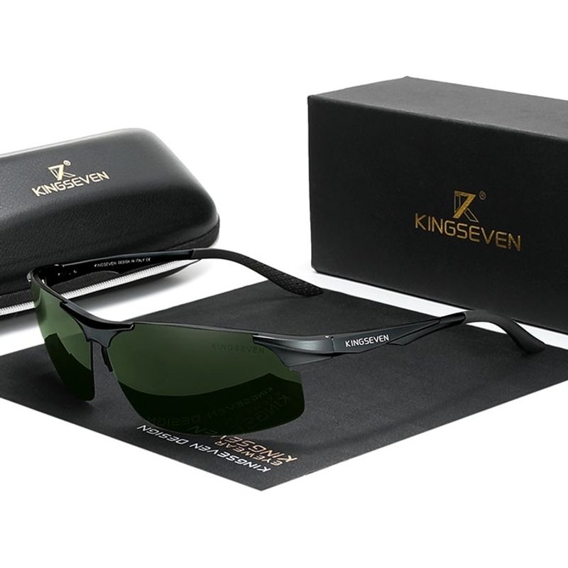 Lunettes de soleil Angus, monture incurvée avec verres panoramiques vert G15 miroir polarisées pour homme - couleur noir