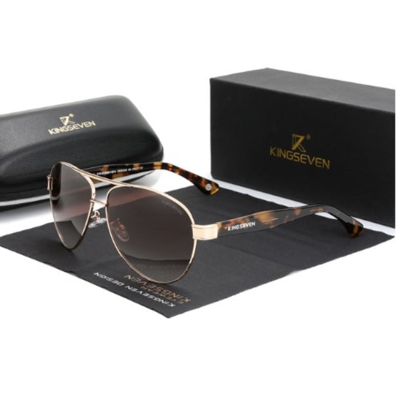 Lunettes de soleil Pilote Master polarisées - style aviateur unisexe - boite de rangement luxe en simili-cuir -unisexe - coloris marron, or et léopard