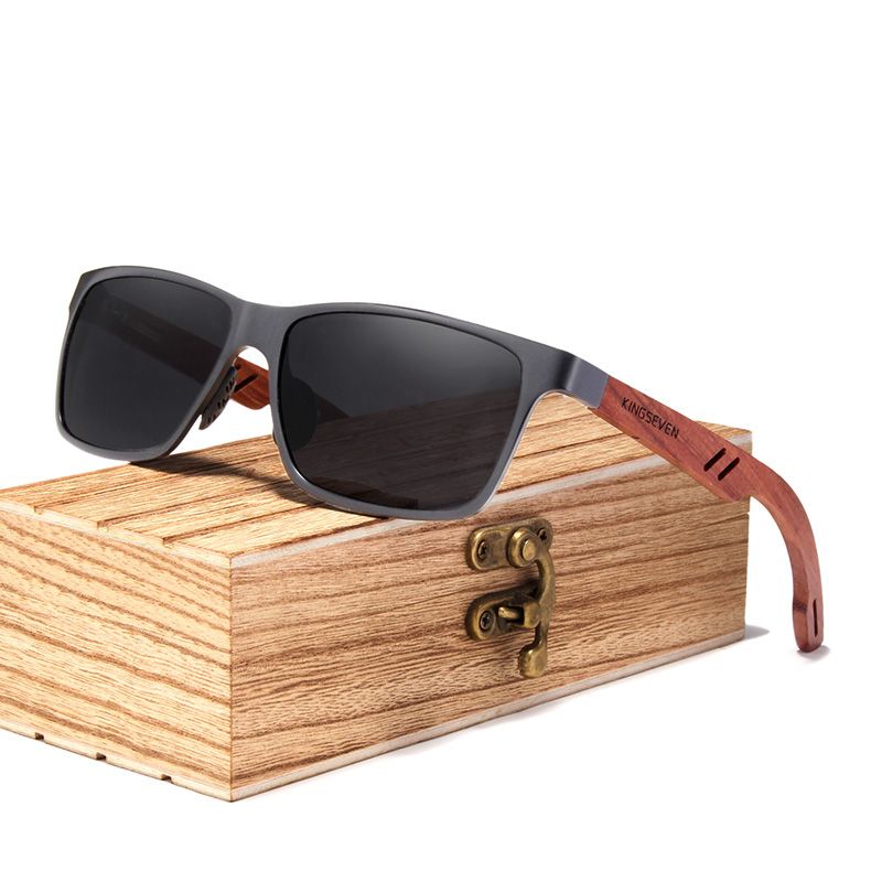 Lunettes de soleil square en bois et en alu - légère et unisexe - coloris