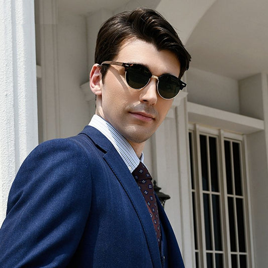 Lunettes de soleil unisexe polarisés demi-cercle - branches en bois précieux de noyer