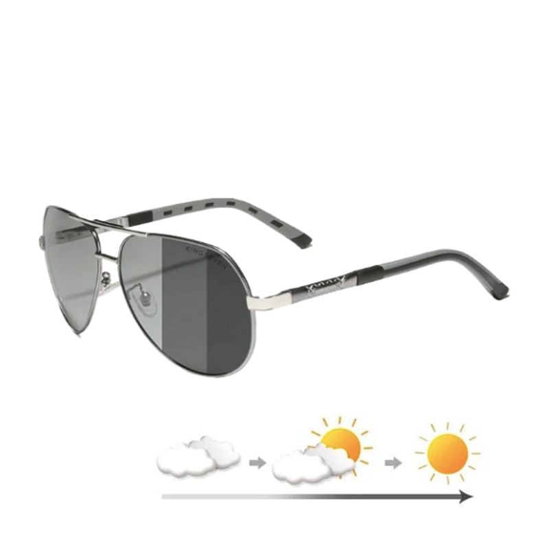 Lunettes de soleil photochromiques pilote Ari avec verres polarisés et cadre en aluminium argenté - coloris gun