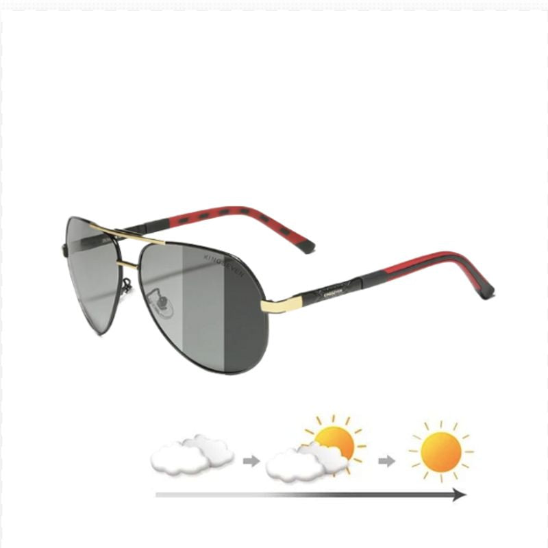 Lunettes de soleil photochromiques pilote Ari avec verres polarisés et cadre en aluminium doré - coloris rouge