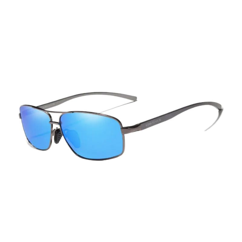 Lunettes de soleil polarisées rectangulaires à angles arrondis en métal aluminium - coloris bleu et gun