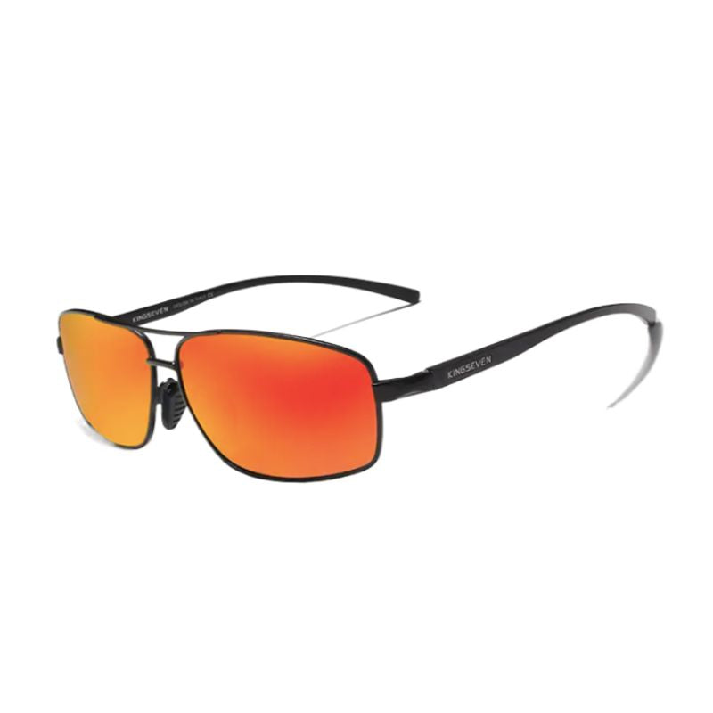 Lunettes de soleil polarisées rectangulaires à angles arrondis en métal aluminium - coloris rouge et noir