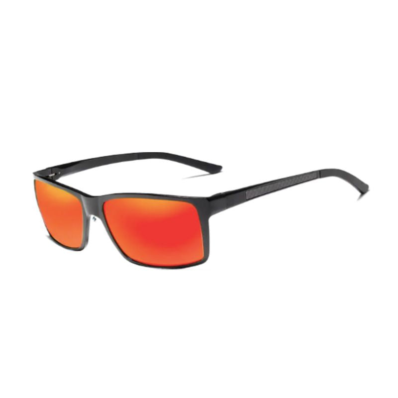 Lunettes de soleil rectangulaires Marius en aluminium - verres miroir rouge en polycarbonate polarisés - coloris noir