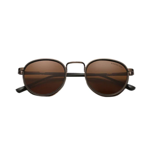 Lunettes de soleil rondes Léon avec verres en polycarbonate polarisés de couleur marron- cadre en aluminium, coloris marron