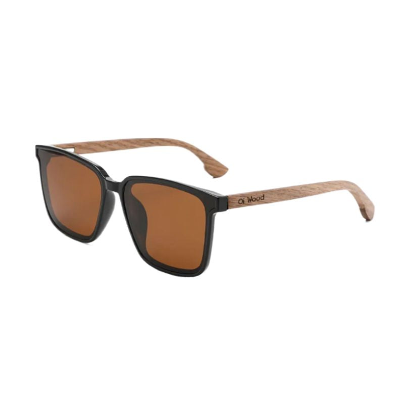 Lunettes de soleil voyageur avec branches en bois signé de la marque Oi Wood - unisexe - coloris verres polarisés marron