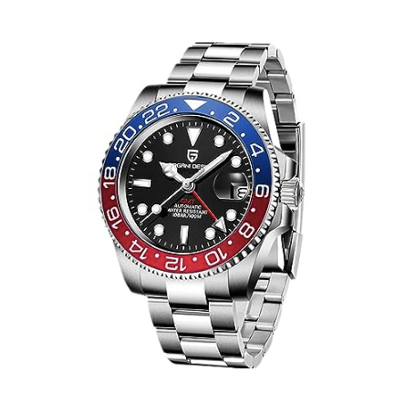 Montre hommage Ă la GMT Master II Pepsi automatique pour homme - marque Pagani Design - coloris bleu et rouge