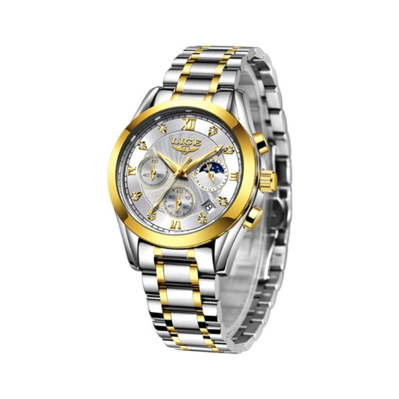 LIGE Women s Watch Silver and Gold Top Chrono in Steel