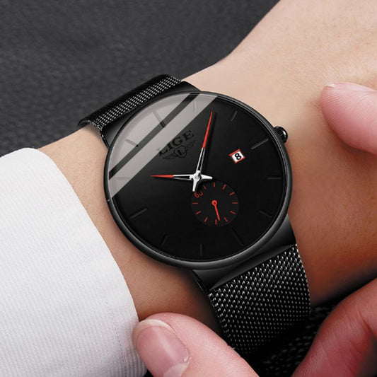 Montre top classe à quartz - minimaliste et élégante - bracelet maille milanaise pour homme - acier inoxydable