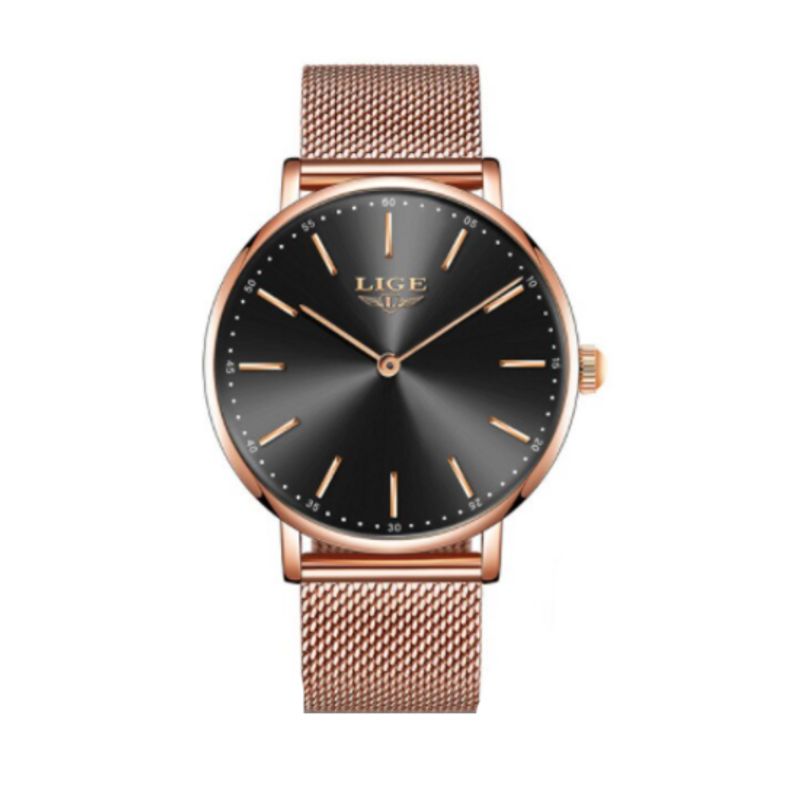 Montre Top mode avec bracelet en maille milanaise pour femme - coloris noir et or rose