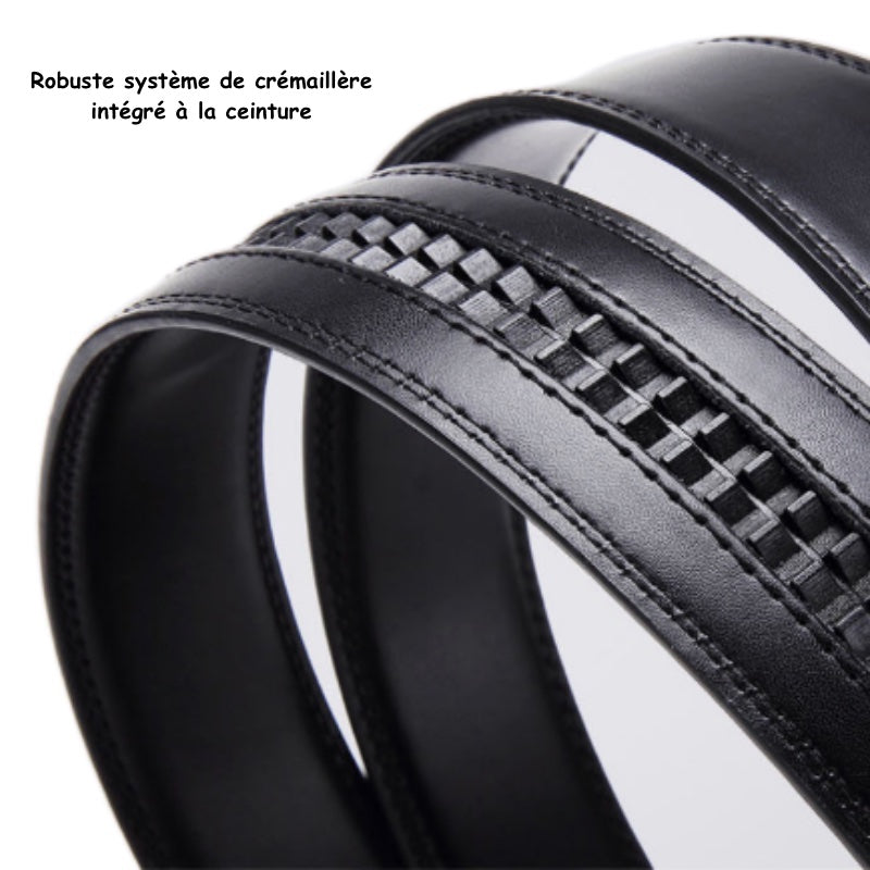 Sangle crémaillère pour ceinture en cuir avec boucle à verrouillage automatique