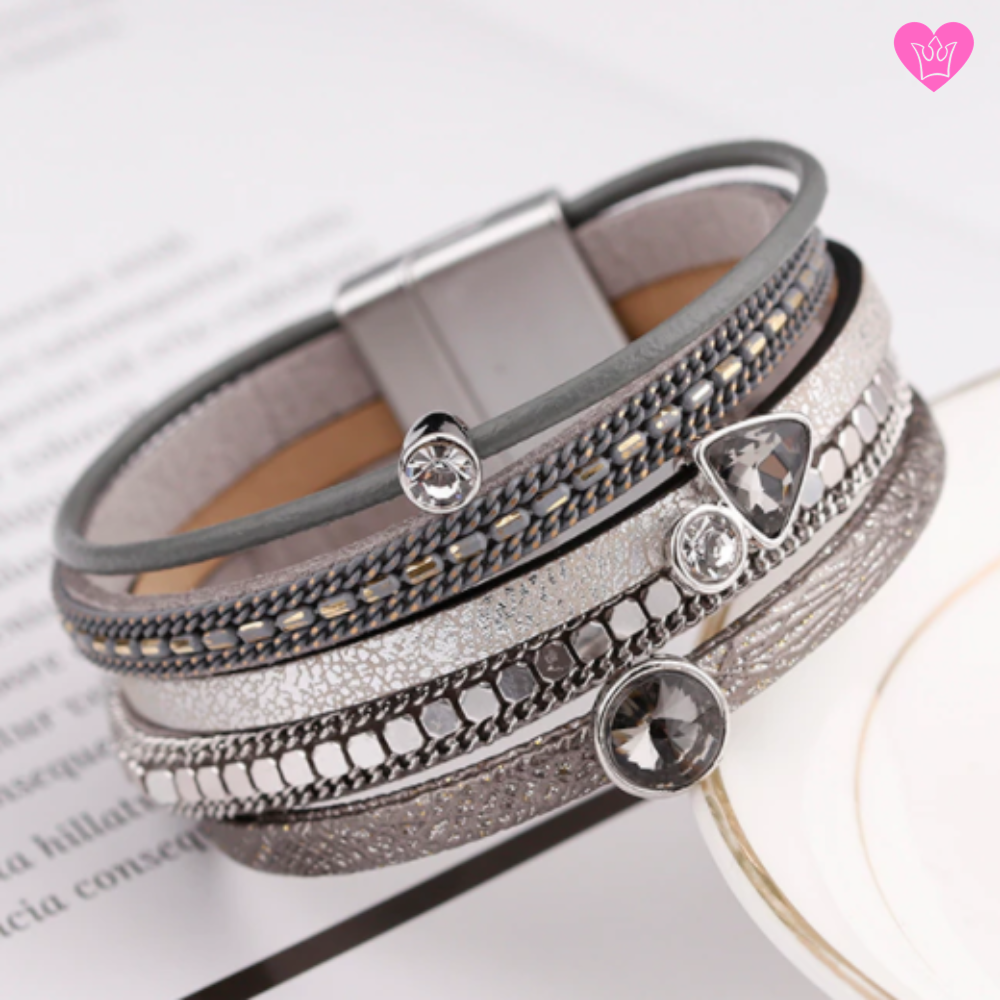 Bracelet Bohochic Gris Charms Pierres Strass AAA