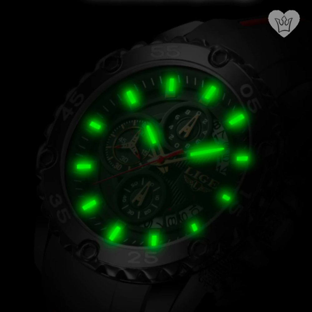 Montre LIGE Homme Grand Cadran Lumineux Bracelet Silicone Bleu et Rouge