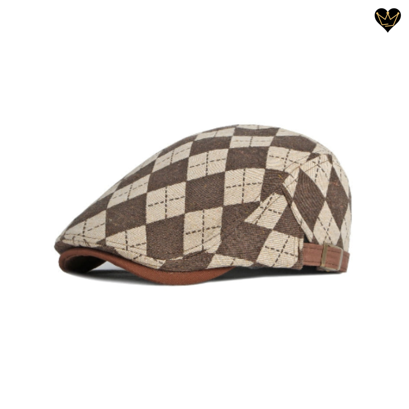 Casquette plate Mestel à damier pour homme - coloris marron et beige