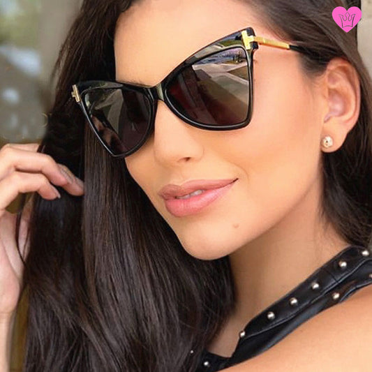 Lunettes de Soleil Noire Elégante Oeil de Chat Anti-UV