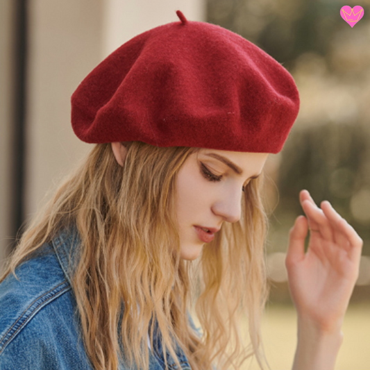 Béret Monet avec cabillou en feutre de laine poil de mouton pour femme - taille unique
